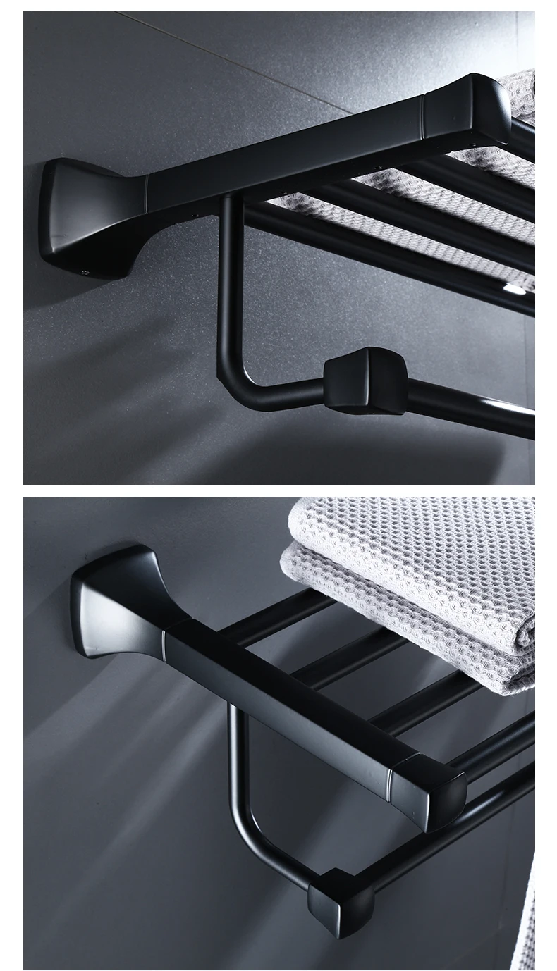 

Non Perforated Towel Rack Space Aluminum Toilet Shelf Black Bathroom Hardware Pendant Bathroom Towel Rack