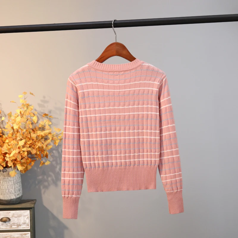 Женский вязаный свитер GIGOGOU повседневный джемпер в полоску с круглым вырезом