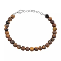 runda fashion men and women beaded bracelet tiger eye stone with stainless steel chain jewelry handmade couple holiday gift