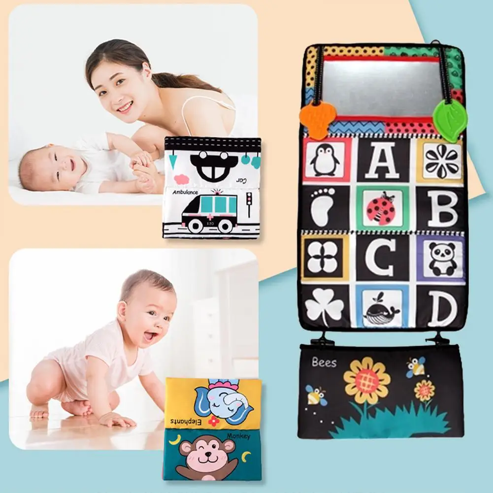 

Baby Early Learning Tummy Time Toys Cloth Puzzle Book Fun Interactive Toys With Floor Mirror & Teethers Children Gift