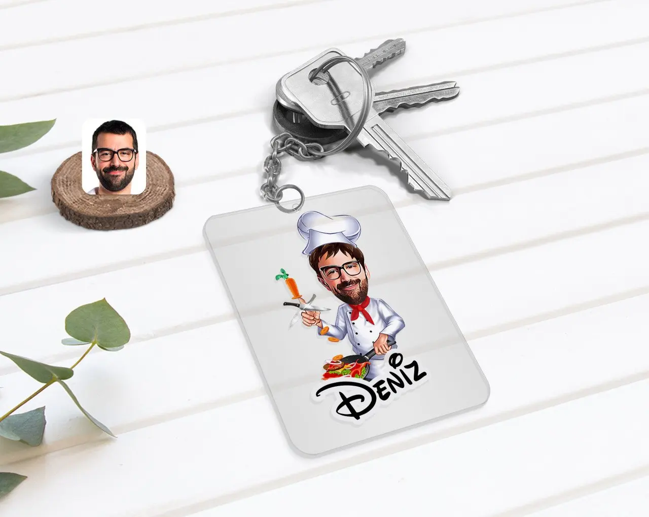 

Personalized Men 'S Chef Caricature Of Transparent Plexiglass Anahtarlık-1