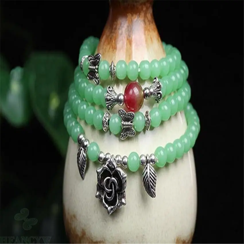 6 мм зеленый агат цветок из бисера драгоценный камень браслет ожерелье венок цепь