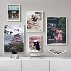 Постер цветущей вишни, японский пейзаж, холст, живопись, настенное искусство, украшение для дома для гостиной и спальни, безрамный стиль