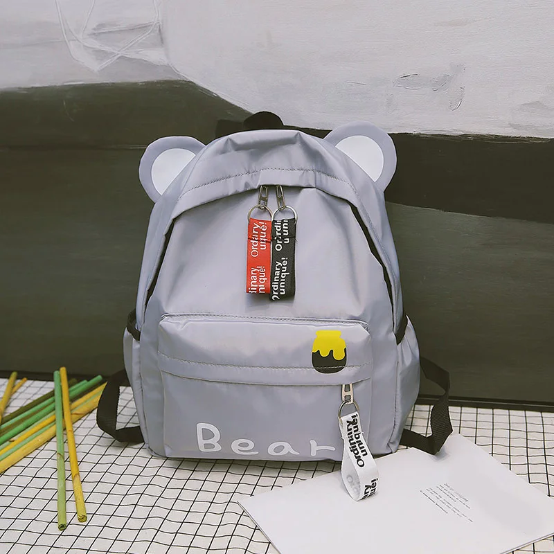 gray Harajuku Ulzzang милый 3D рюкзак с длинными ушками кролика, кота, коричневого медведя, женский маленький школьный рюкзак для девочек, дорожные сумки на плечо - Цвет: gray