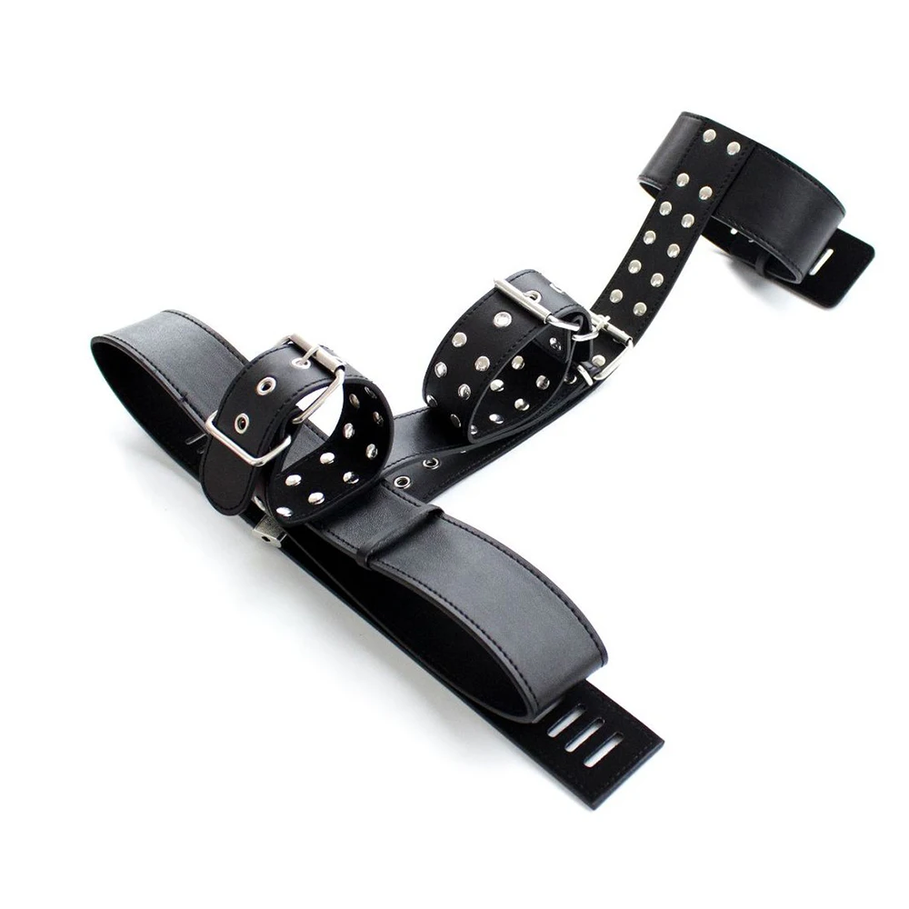 Черные кожаные наручники на шею БДСМ бондаж ограничения Фетиш эротический