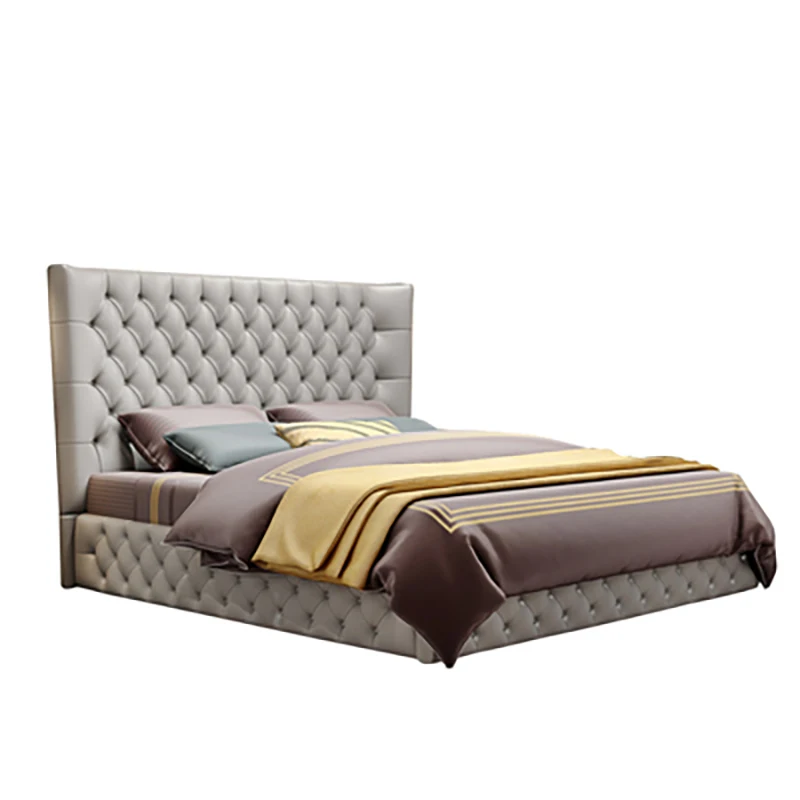 

Italian style light luxury buckle bed modern minimalist high box storage double bed master bedroom large apartment leather solid