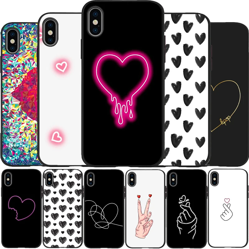 Чехол с рисунком сердечек Love kpop мягкий силиконовый черный чехол для телефона iPhone