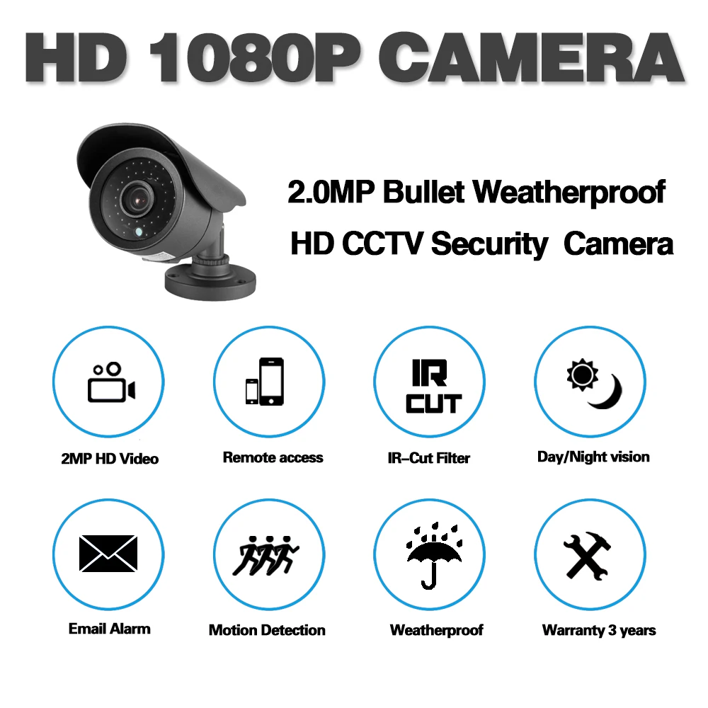 Камера видеонаблюдения водонепроницаемая 2 Мп 1080P AHD с ночным видением защитой от