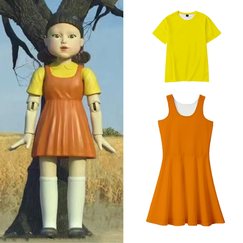 

Squid Game One Two Three Wooden People Ghost Cosplay Costume T-shirt Dress Round Six