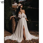 Светильник кое шифоновое платье с открытыми плечами для выпускного вечера, богемное свадебное платье с разрезом, платье для фотосъемки, женское платье макси YEWEN