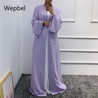 wepbel cardigan with pearl dress solid color robe muslim abaya arab solid color kimono ramadan middle east thobe cardigan