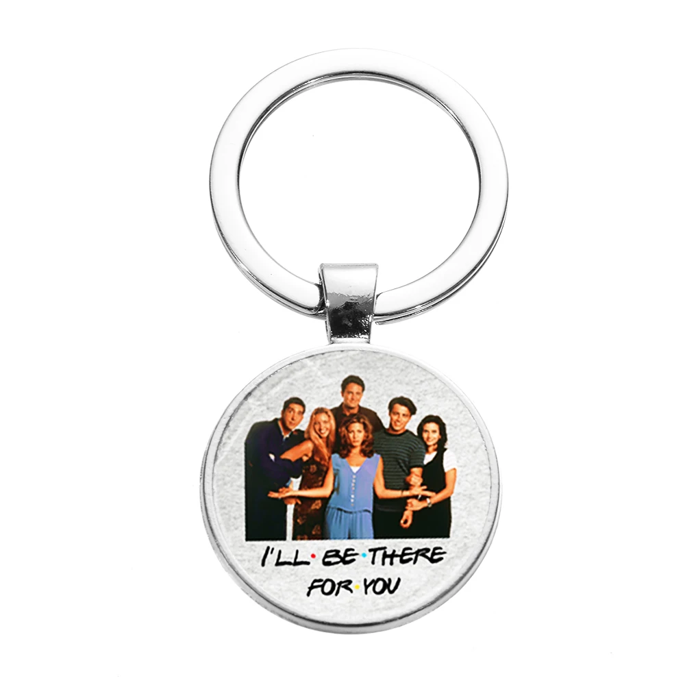 SONGDA Newest Friends TV Show Keychain 25th Anniversary Series Cartoon Fun Pattern Glass Dome Pendant Key Chain for Good Friend