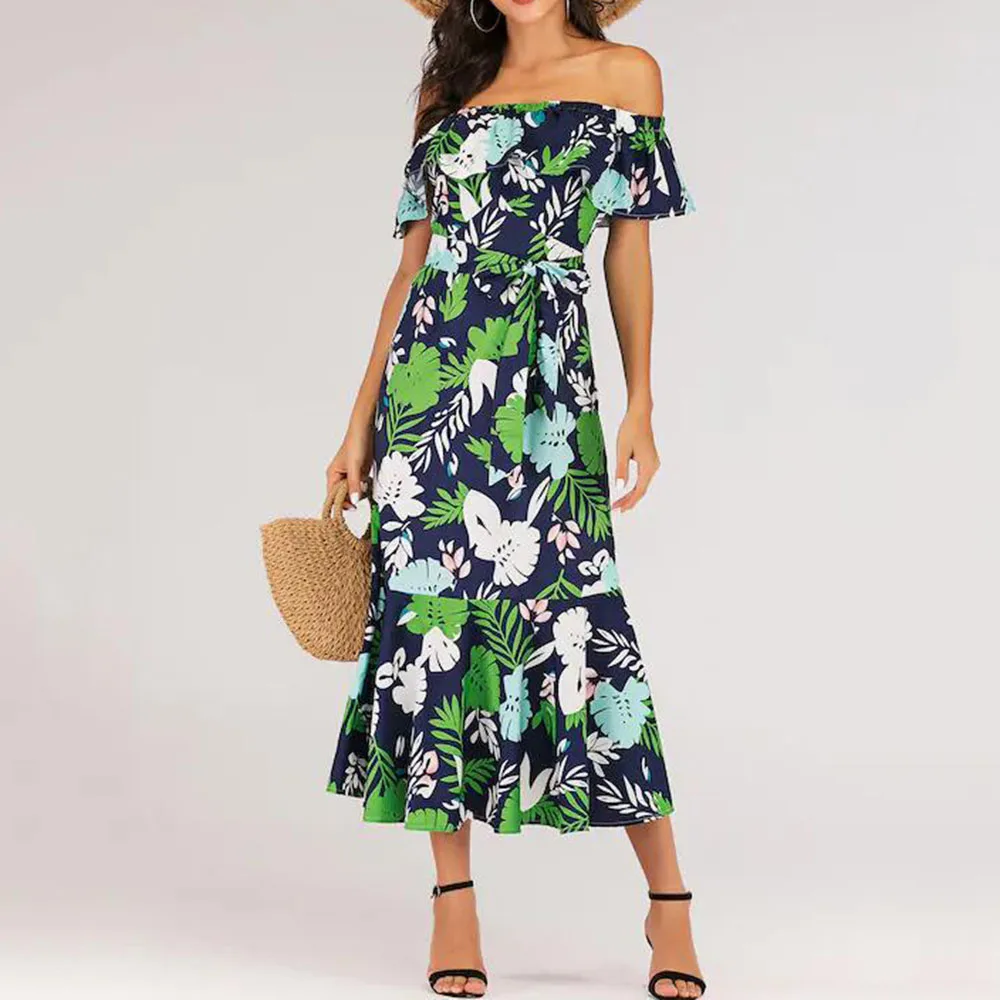 Тропическое длинное женское платье в стиле бохо 2020 летнее макси с вырезом