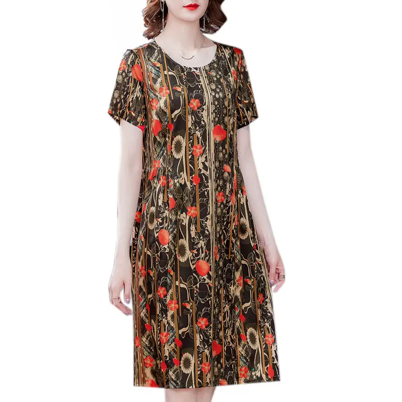 

Lady's Silk Dress Mother Dress Women's Summer 2021 New Loose High-end Foreign Style Brand Dress