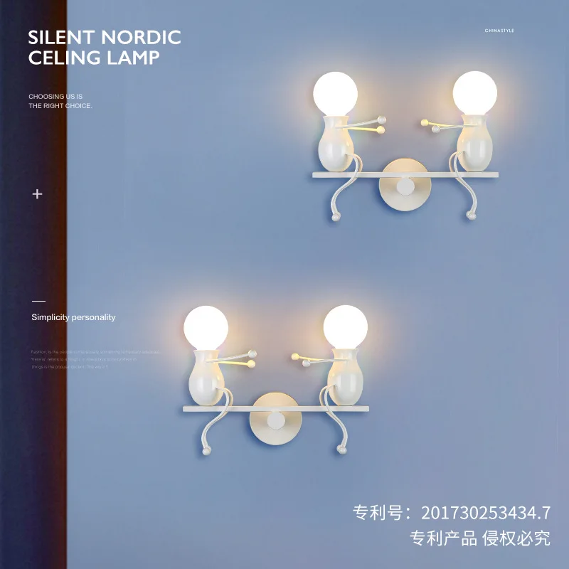 

Modern Iron LED Wall Lamp Creative Seesaw Nordic Cartoon Doll Wall Light Children Room Bedroom Decoration Sconce Night Lighting