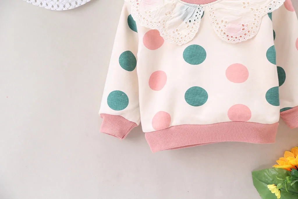 Toddler Baby Kids Girls Ruffles Dot Print Pullover Tops T-shirt Casual Clothes Children's Sweater Hoodie Autumn Winter