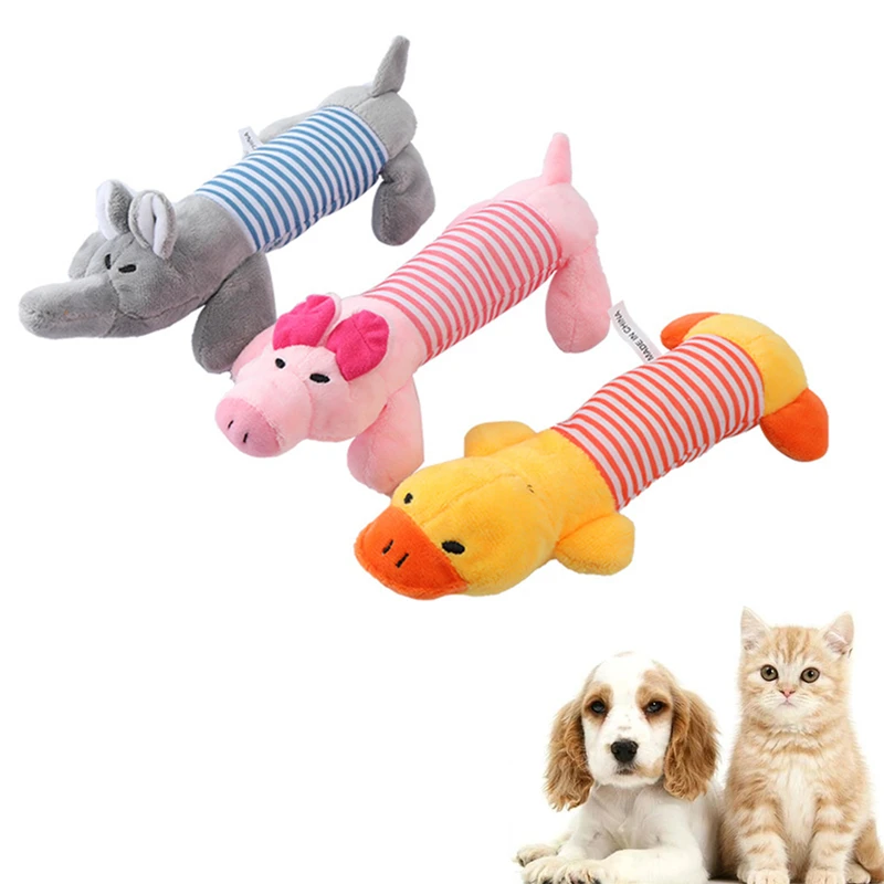 

Cute Pet Dog Cat Plush Squeak Dog Interactive Toy Interesting Fleece Durable Chewing Molar Toy Fit All Pets Elephant Duck Pig