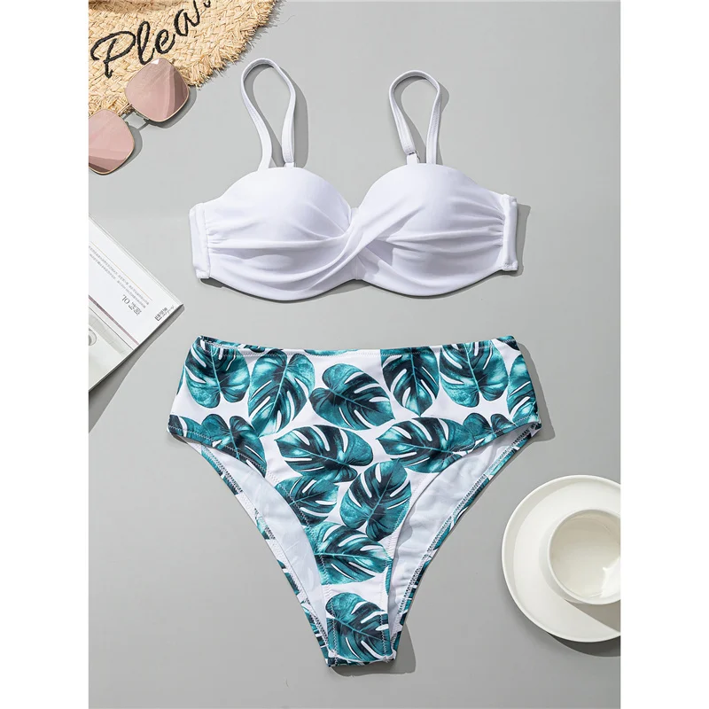 

Fashion Women Plus Size Swimsuit Floral Print 2 Pieces Bikini Set Bathing Swim Suit Covers Up Summer Beach Swimwear for Girls