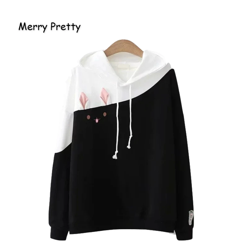 

Merry Pretty Cotton Women's Cartoon Cat Print Harajuk Hooded Tracksuit 2020 Winter Long Sleeve Hoodies Sweatshirts Cute Pullover