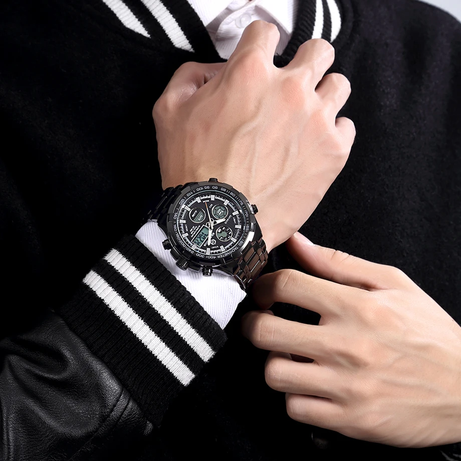 Reloj Hombre GOLDENHOUR черные кварцевые мужские часы zegarek meski цифровые наручные военные