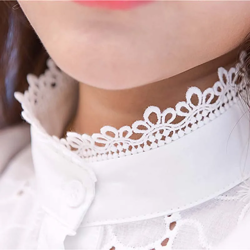 

Spring Summer Womens Clothing Accessories Fashion White Lace Upright Collar Detachable Hollow Wavy Neck Wild Fake Ties