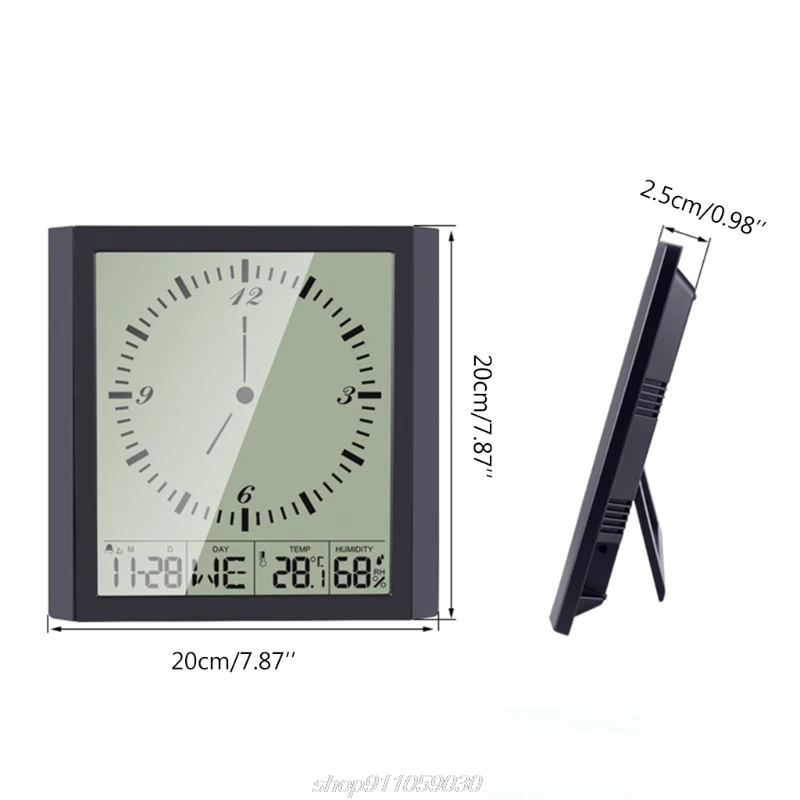 

20x20cm Wall Hanging Digital Clock Thermometer Humidity Gauge Large Screen LCD Dispaly Electronic Analog Wall M06 21 Dropship