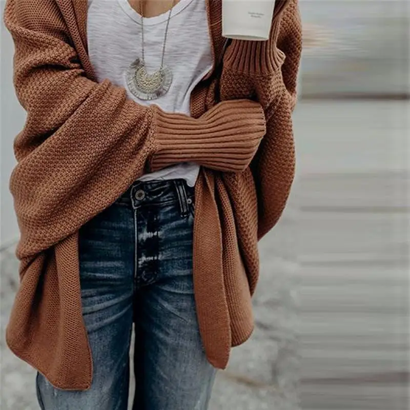 brown Sweater Coat Luzuzi осень зима рукав летучая мышь трикотажный кардиган женский большой размер вязаный женский свитер-кардиган элегантный джемпер пальто - Цвет: brown Sweater Coat
