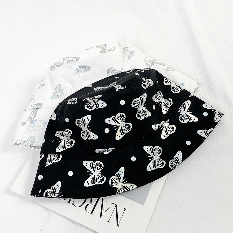 

Women Butterfly Bucket Hat Foldable Anti-sunburn White Sun Hat Cap Hip Hop Fishing Cap Street Headwear Fisherman Outdoor Cap
