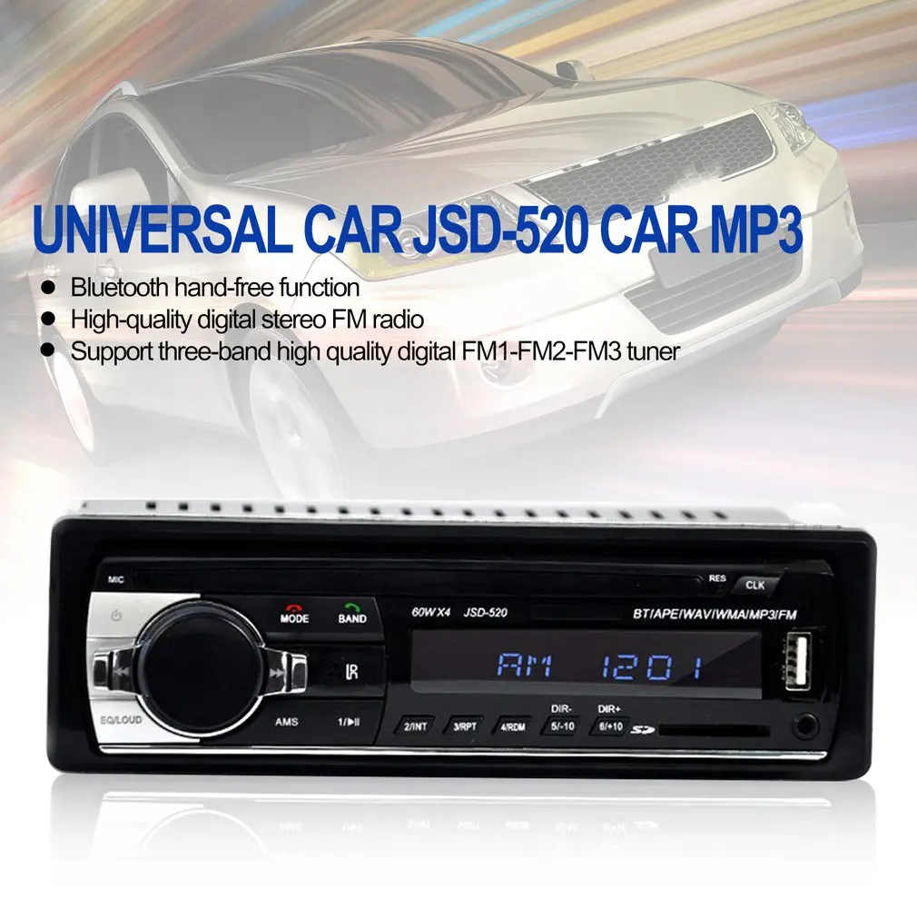 

NEW jsd-520 12V Stereo Bluetooth-compatible FM Radio MP3 Audio Player USB/SD Port Car In-Dash 1 DIN Auto Electronics Subwoofer