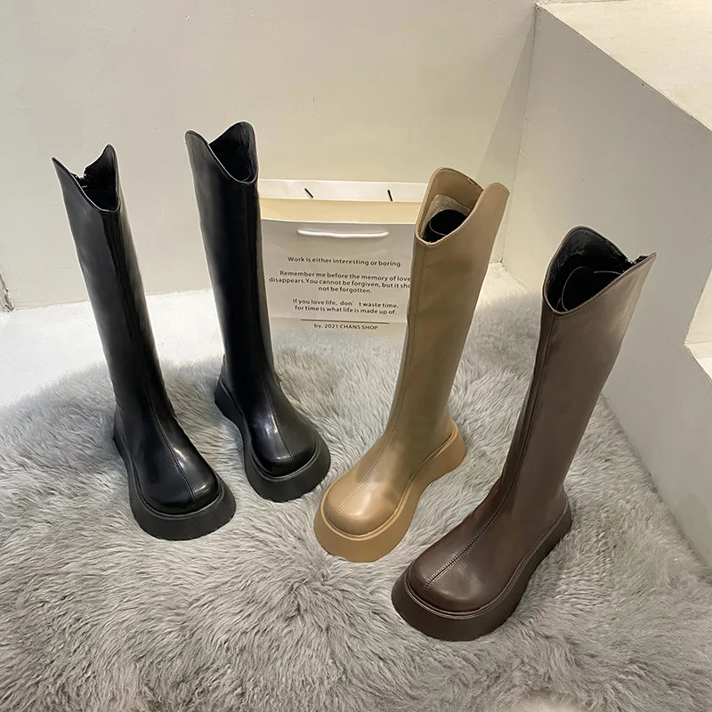 

Женские сапоги выше колена, женская обувь с круглым носком, сапоги на молнии, женская зимняя обувь, Роскошные Дизайнерские Сапоги выше колен...