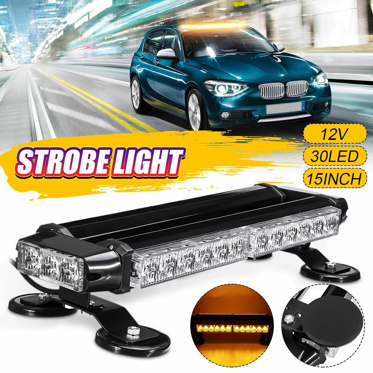 

Car Truck LED Roof Strobe Flashing Light Bar Emergency Beacon Warning Light Magnetic Amber Trailer Signal Lamp 12V 7 Modes