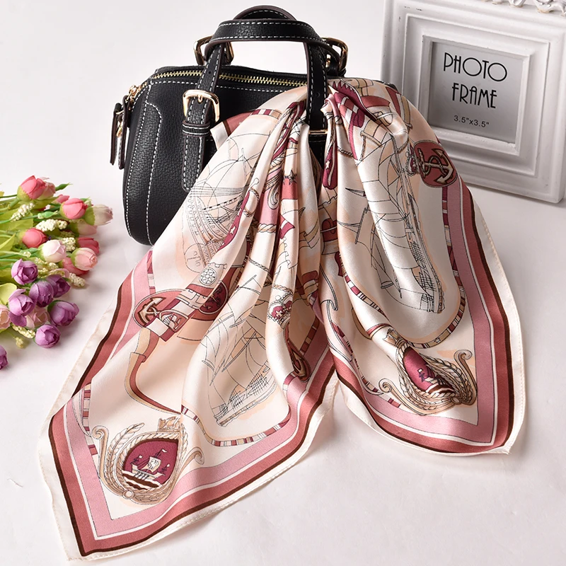2021 Square Silk Neckerchief 53x53cm Hangzhou Kerchief Wraps for Ladies Printed Bandana 100% Real Neck Scarf |