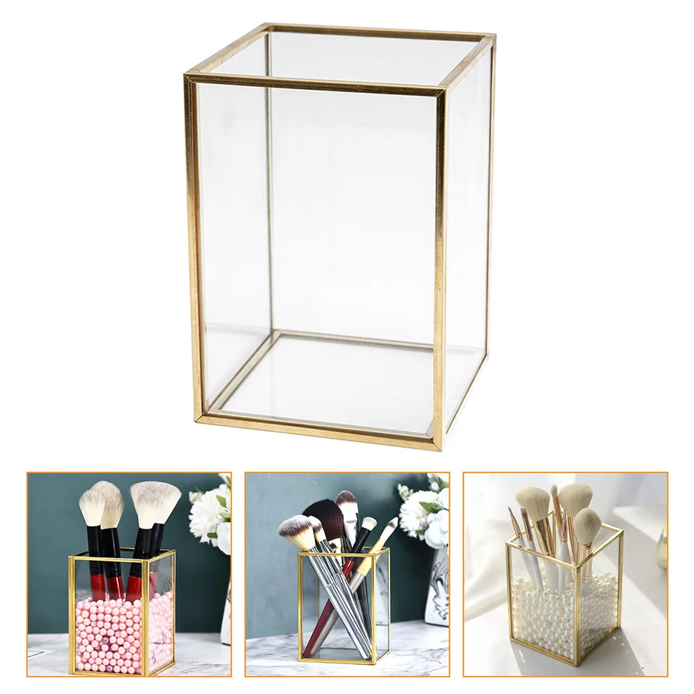 

1pc Makeup Brush Storage Bucket Makeup Tool Cosmetics Brush Box (Golden)