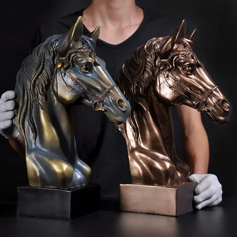 

Retro Sales 43cm Horse Head Statues Antique Copper Animals Figurine Art&Craft American Living Room Office Ornaments R661