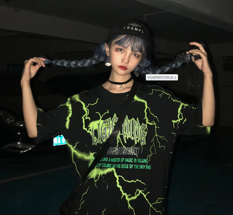 Женская футболка с принтом молнии и буквами летняя повседневная свободная