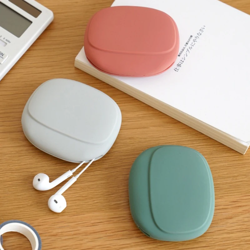 

New Portable Data Cable Headset Storage Box Simple Mobile Phone Data Cable Storage Box Silicone Bag Storage Box Cute Coin Purse
