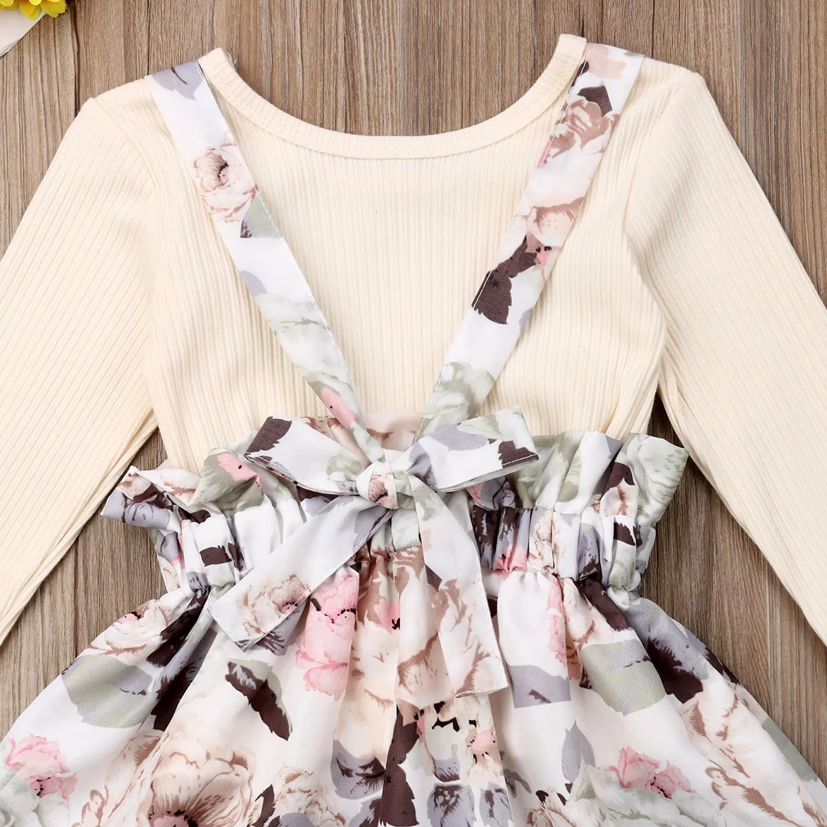 Комплект одежды для маленьких девочек однотонный топ с длинным рукавом + платье