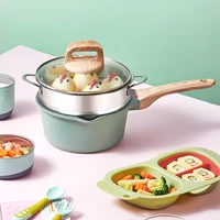 double boiler with lid breakfast milk pan non stick pan with wooden handle soup pot steaming grid gas electromagnetic stove