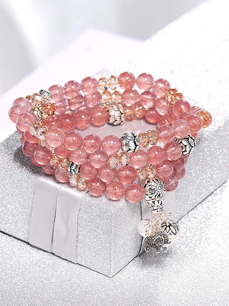 

Strawberry Crystal Bracelet Female Transfer 925 Sterling Silver Pink Crystal Multi-layer Bracelet Valentine's Day Gift for Wife