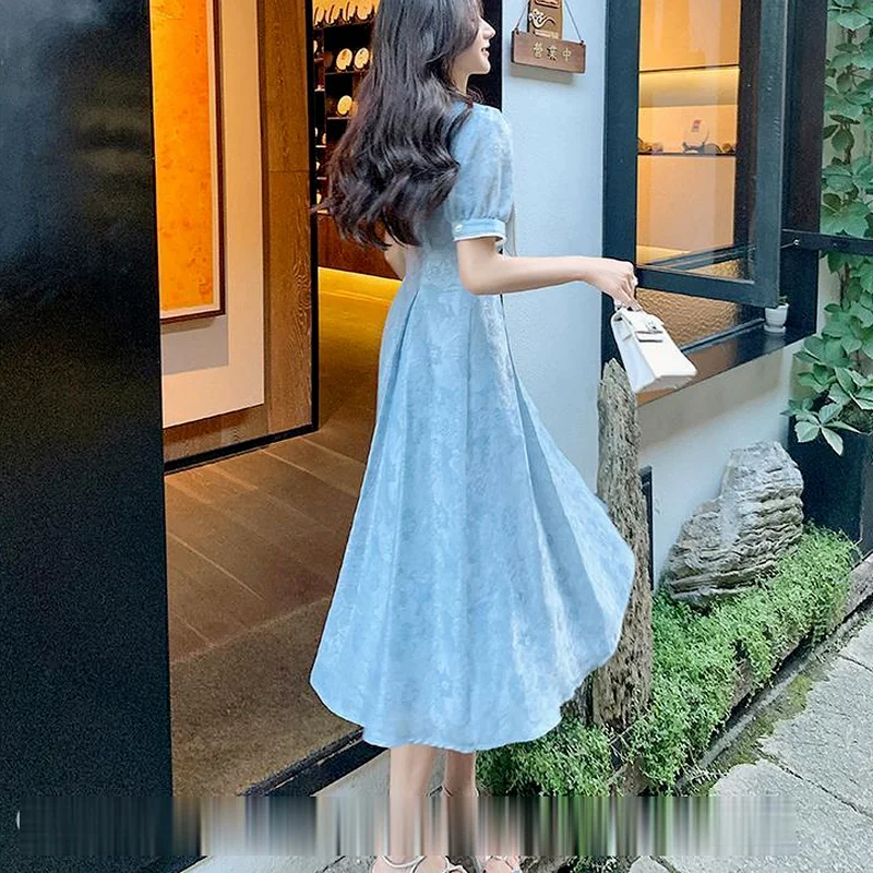 

Summer Print Floral Kawaii Dress Women Korean High Waist Elegant Sweet Mini Dress Female Short Sleeve Fit Chic Party Dress 2021