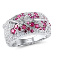 925 sterling silver female sweet ring finger red crystal stone light elegant cricle ring for women girl jewelry