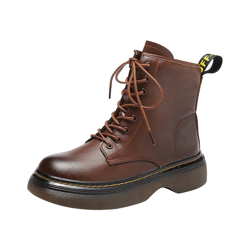 

2021 Autumn New Martin Boots Women Casual Ankle Booties Woman Fashion Round Toe Lace-Up Black Mid Heel Winter Boot Female Shoes