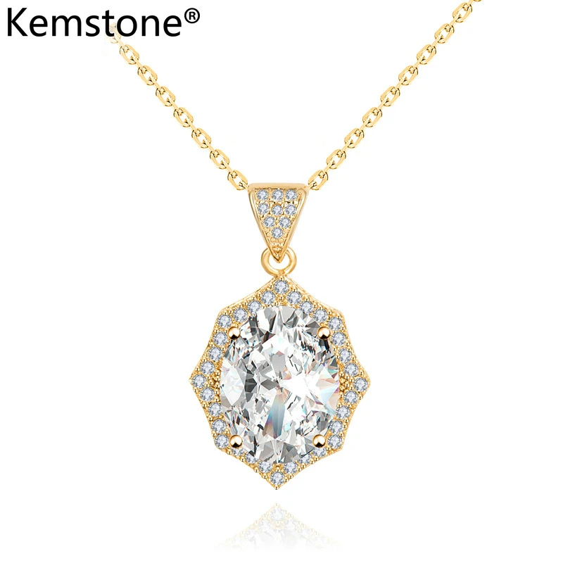 

Женское Ожерелье с кулоном Kemstone, медное золотое ожерелье в форме яйца с кубическим цирконием ААА