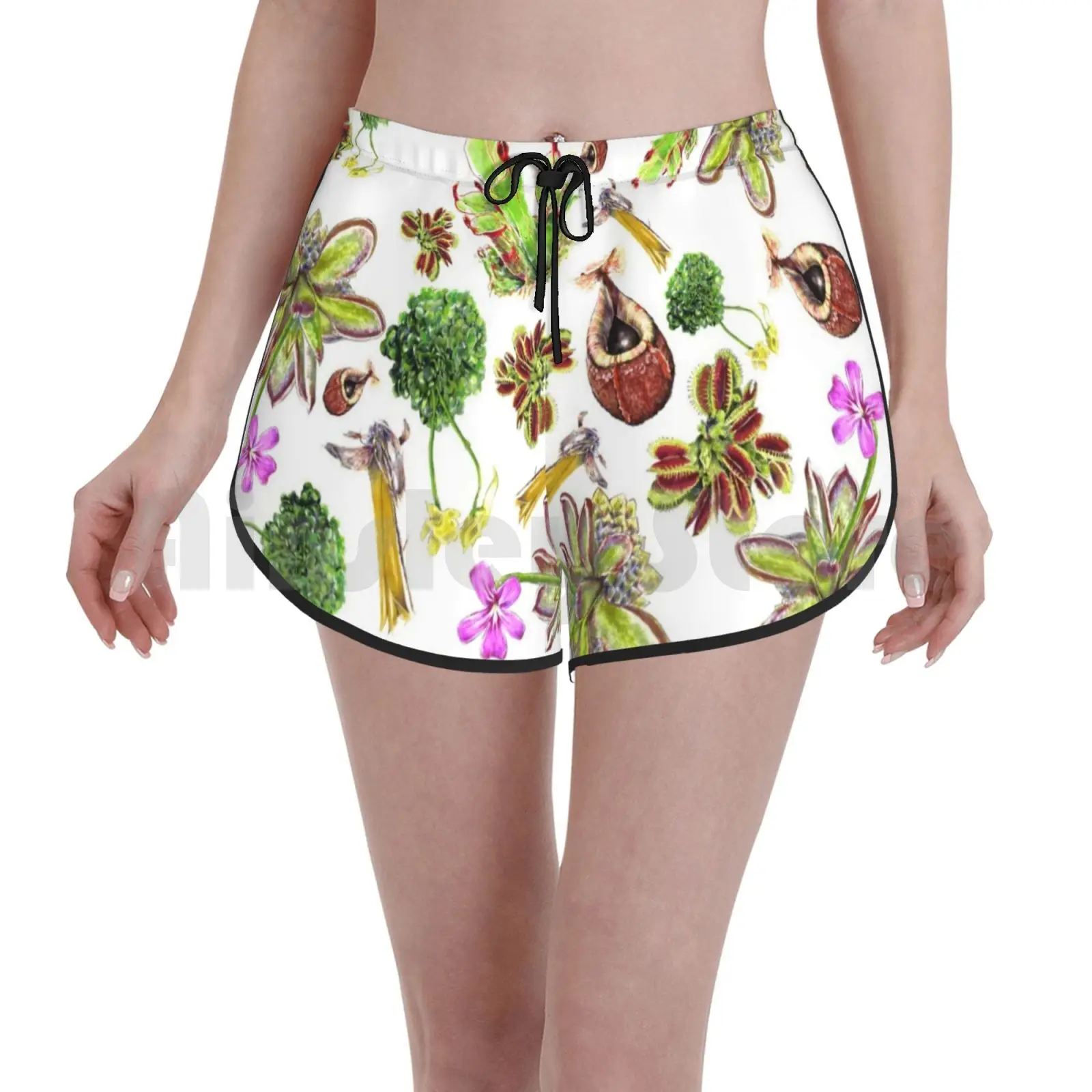 

Carnivor Plants Swim Shorts Women Beach Shorts Carnivorous Plant Succulent Bromeliad Flowers Pitcher Pattern