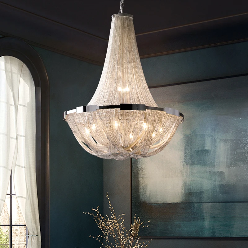 

Tassel chandelier post-modern split-level loft villa staircase dining room living room creative personality Italian light luxury