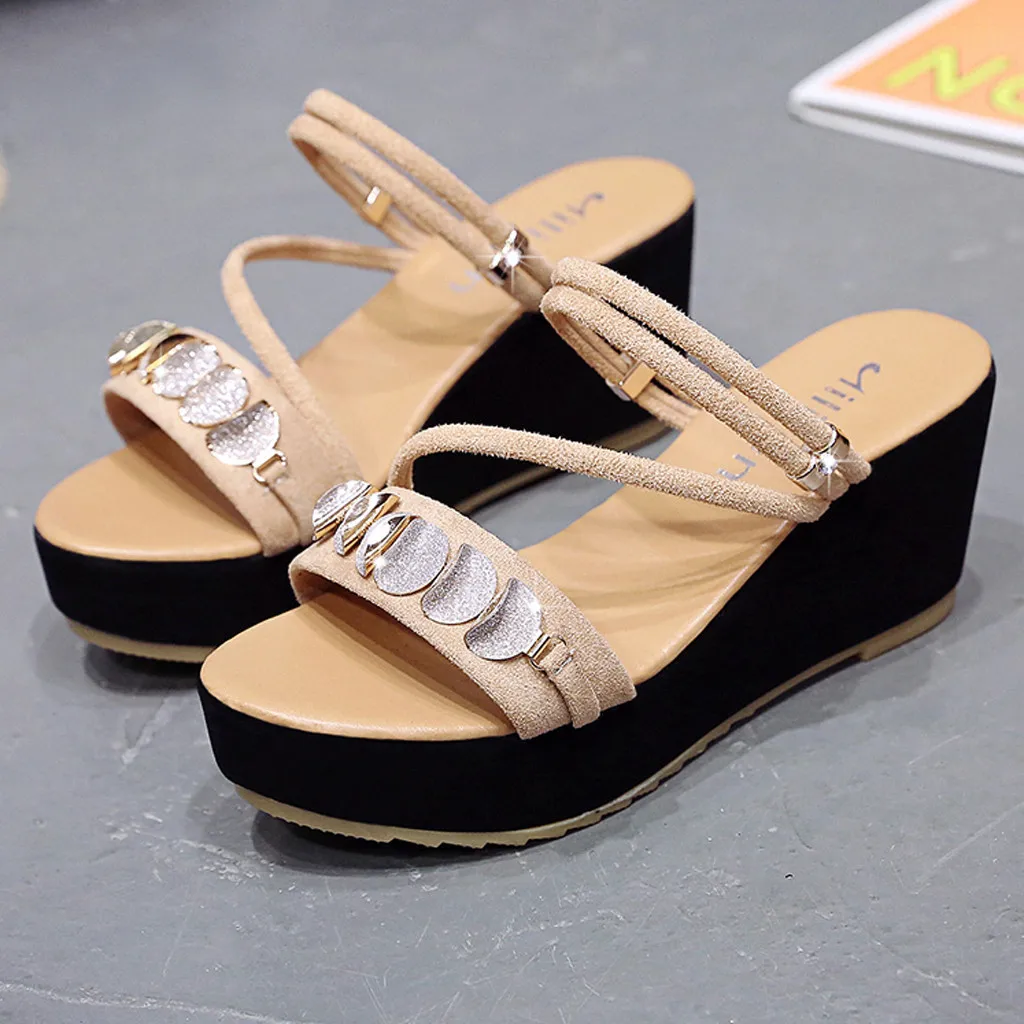 

Crystal Wedges Sandals Women Causal Platform Beach Shoes For Ladies Slip On Thick Bottom Non-Slip Roman Shoes Woman Sandalias