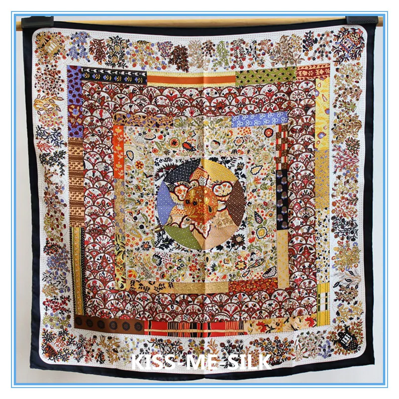 

KMS Vintage Sunflower twill silk square scarf silk scarf small scarf shawl for Girl Lady Women 90*90cm/50G