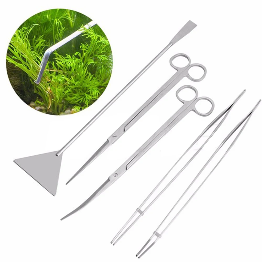 PAPASGIX Fish Tank Aquatics Plant Cleaning Tools Stainless Steel Aquariums Maintenance Kit Tweezers Scissors Cutting Set | Дом и сад