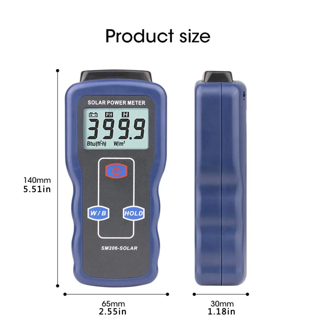 

Solar Power Meter Light Meter Solar Radiation Tester Optical Solar Research Glass Light Intensity Data Peak Hold