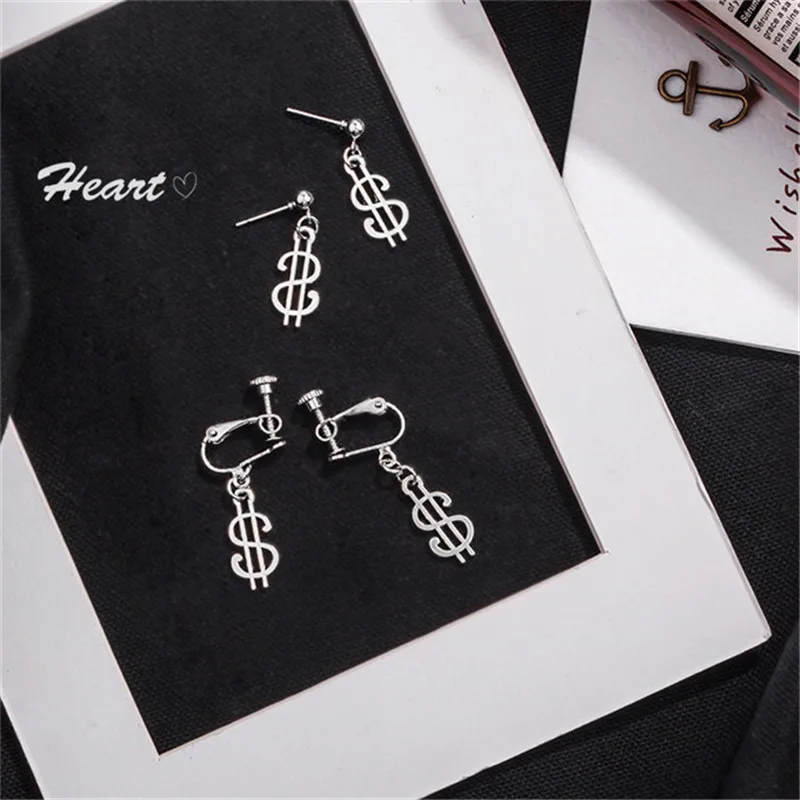 2021 с модным металлическим сережки ноты простая монета $ Знака Доллара серьги для